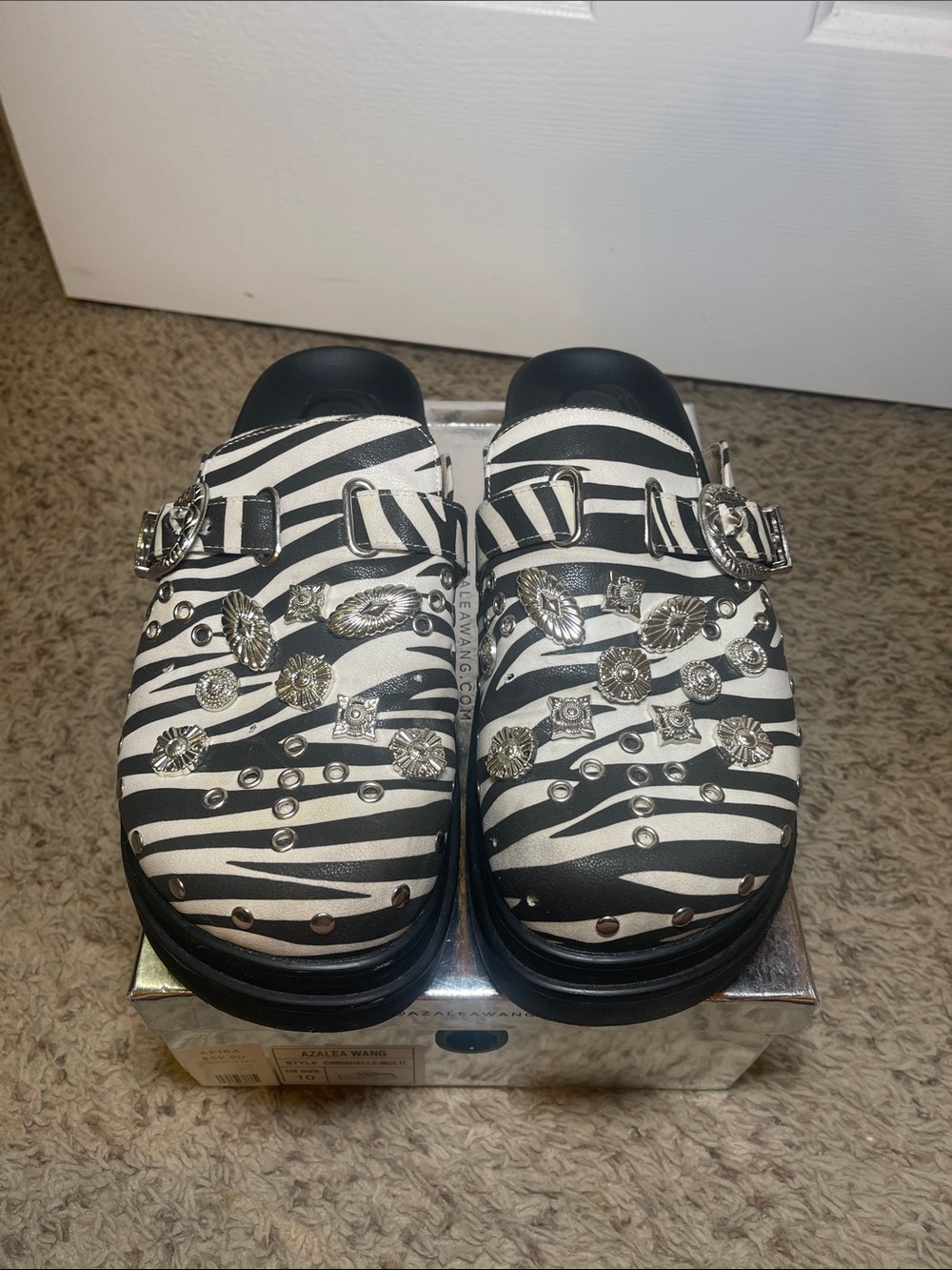 AZALEA WANG Zebra Print Studded Platform Clogs - Picture 3 of 5